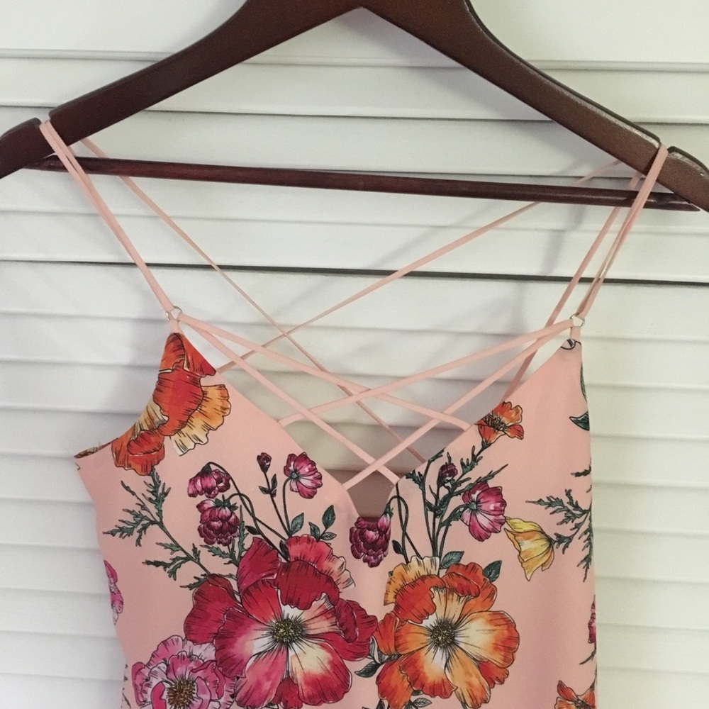 Express multi strap pink floral cami tank